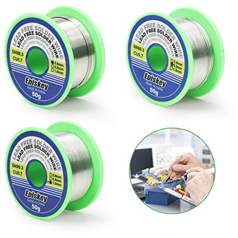 Episkey 150G Lötzinn mit Flussmittel 0,6mm 0,8mm 1mm Bleifreies Lot mit Kolophonium Kern zum Elektrolöten und Heimwerken Sn99,3 Cu0,7 (Set 150g)