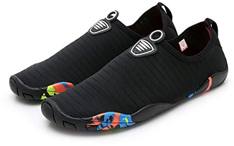 AUXDIQ Schwimmschuhe Badeschuhe Aquaschuhe Surfschuhe Wasserschuhe Strandschuhe Barfuß Schnell Trocknend für Damen Herren Kinder Schwarz 42/43 EU
