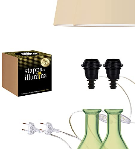 Stappa e illumina Big Size x2 | Doppio Portalampada E27 Trasforma Bottiglie in Lampade in 30 secondi, per collo con foro da 23 a 30 mm, per Bottiglie Magnum - per Kit Lampada Bottiglia (2 pcs)