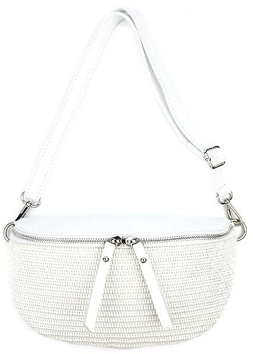 ITALYSHOP24 Made in Italy Damen Leder Tasche Basttasche Schultertasche Gürteltasche Sommer Strandtasche Crossbody Bauchtasche Umhängetasche Cross-Over Bodybag Handytasche Geflochten Bast Abendtasche