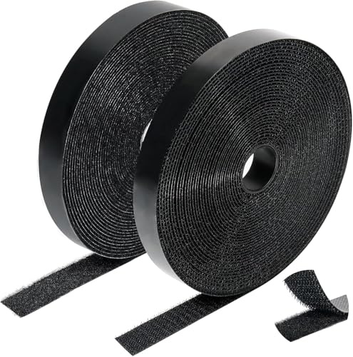 Klettband Selbstklebend, 10M x 20mm Extra Stark Klettverschluss Band Doppelseitiges Klettstreifen Flauschband Fliegengitter Klebepads(Schwarz)