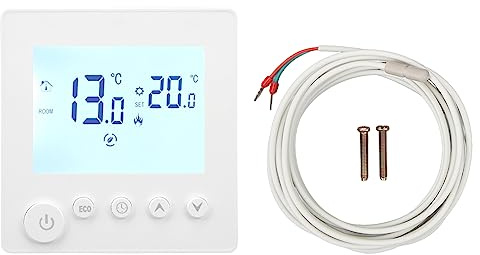 Digital Programmable Underfloor Heating Thermostat, LCD Display, Weekly Programming, Manual Control, Electric Floor Controller with Probe Sensor, 90-240V AC, 16A