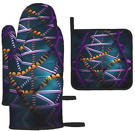 DNA Chain Lot de 3 maniques de cuisine et maniques résistants à la chaleur pour barbecue