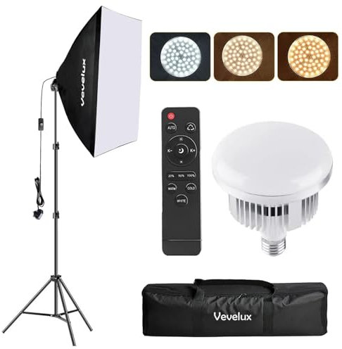 Softbox Lighting Kit LED Photography 3000K-6600K&1-100% Dimmable, Studio Softbox 50x70cm with Carrying Bag, Portraits Product Video Photography Lighting Kit (1 X 45W SOFTBOX)