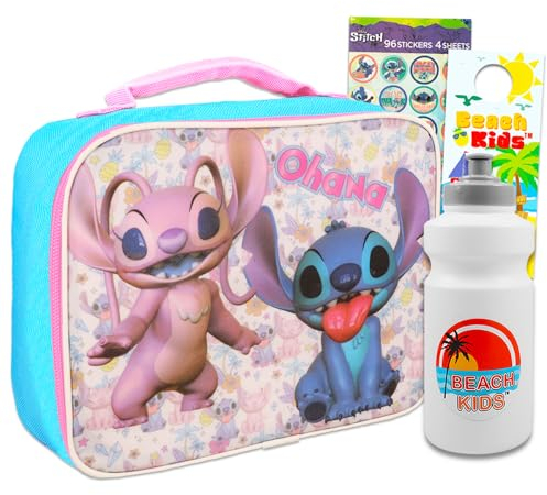 Disney Lilo and Stitch - Set per il pranzo per bambini, con borsa per il pranzo Ohana Stitch & Angel, adesivi e altro, borsa per il pranzo Stitch per ragazze