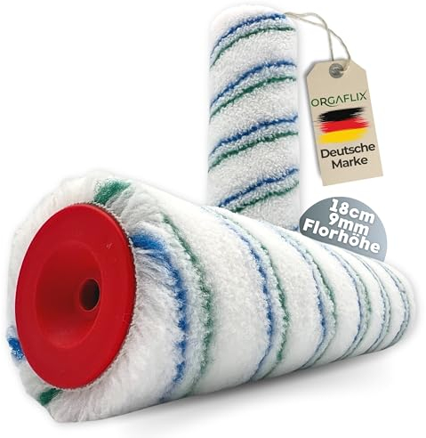 ORGAFLIX Rodillo de pintura profesional, 18 cm, 2 unidades, ideal para absorción y dispensación de color, altura de pelo aprox. 9 mm, núcleo de 48 mm, rodillo de pintura para pared, rodillo grande,