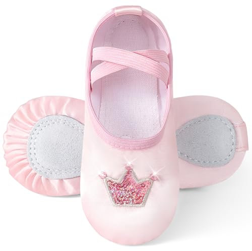 Comfyouth Ballettschuhe Mädchen Satin Ballett Schläppchen mit Glänzende Krone Geteilte Sohle Tanzschuhe Balettschlappen Kinder Keine Krawatte Ballerina Schuhe