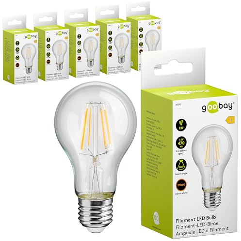 goobay 74099 Filament LED Birne 4W / Kerzenform/Glühbirne warmweißes Licht 2700K / LED Birne für Kronleuchter/Lampe mit geringer Wärmeentwicklung/Nicht dimmbar / 4kWh/1000h Kristallklar / 6 Stück