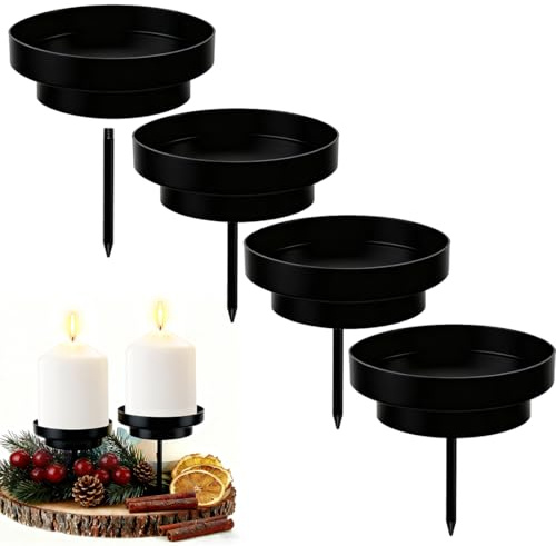 Aurasky 4 Stück Kerzenhalter Adventskranz Schwarz, 8 cm Kerzenständer Advent, Stabkerzenhalter für Adventsgirlande Geeignet für Küche, Schlafzimmer Z00-1