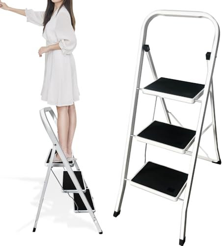 Escabeau/Marche Pied Pliant sur 3 Niveaux, Marchepied Pliable, Facile à Ranger Verrou de Sécurité, Tabouret de Cuisine léger en Acier, Peut Supporter Jusqu'à 150 kg, pour Camping