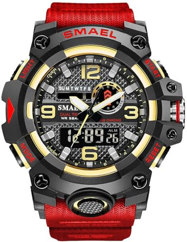 SMAALEB Montre Sport Homme - Montre Homme Étanche Connectée, Montre Digitale Hommes avec Fonctions Intelligentes, Idéale pour Sport et Activités Extérieures,Rouge