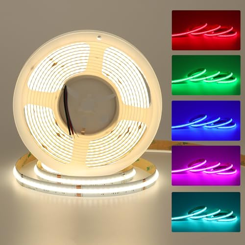JOYLIT 24V Striscia LED COB 5M RGB+4000K 784 LED/m Senza Punti Interno | RGB + Bianco Naturale Cambio Colore, Dimmerabile, Tagliabile, Autoadesivo, per Casa, Feste, Club, Bar (Solo Striscia)