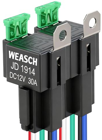 Weasch 2 Stück 12V Sicherungsrelais-Schaltersatz, 30A ATO/ATC Flachsicherung, 5-polige SPDT, mit 14 AWG Hochleistungskabel für Auto KFZ