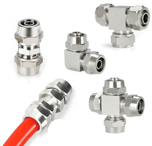 YUTBG Quick Pressure Pneumatic Air Hose Fitting Nickel Plated Brass Bulkhead Straight Elbow Fitting 4/6/8/10/12/14/16mm-Tee PE-6mm