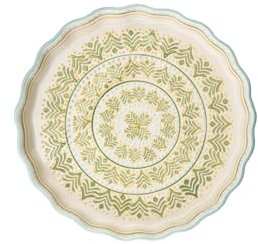 Tranquillo Molde para quiche de gres con estampado estampado a mano, color verde/amarillo retro, 27 cm