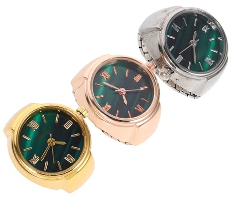 SAFIGLE 3 Stück-Pack Kleiner Fingerring Uhren aus Edelstahl und Glas Moderne Dekorative Ringuhr für Damen Bequem und Verblassend Geschenk für Alltag und Party