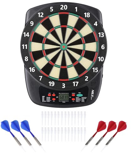 Elektronische Dartscheibe mit 6 Dartpfeilen und 30 Stück austauschbare Spitzen