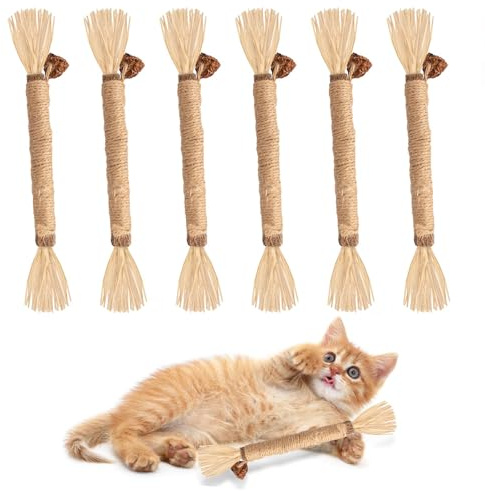 CECOMBINE 6 PCS Cat Chew Sticks, Natural Wooden Polygonum Stick Bite Toy, Dental Catnip Sticks for Kitten Cats Cleaning Teeth, Pet Snacks Sticks, Cat Toys for Indoor Cats