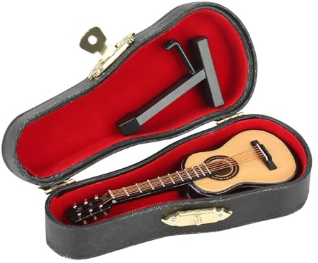 Chitarra in miniatura, 10 cm di legno chitarra in miniatura con supporto e custodia modello di basso in miniatura Mini strumento musicale replica casa delle bambole decorazione per la casa