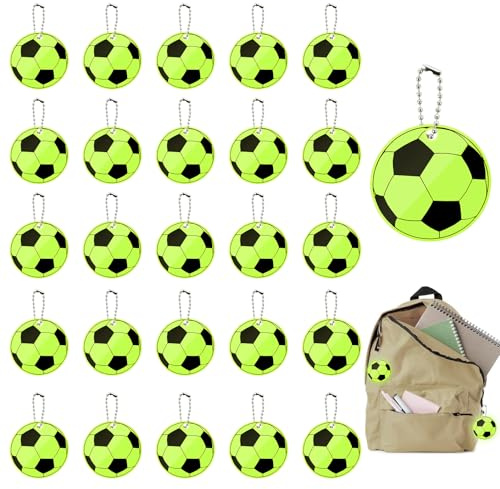 Parastar 20 Stück Reflektor Anhänger Fussball,PVC Reflektor Fussball,Schlüsselanhänger Fußball Anhänger mit Kette,Sicherheit Reflektor Anhänger Fußball für Rucksack, Fahrrad, Schlüssel, Haustiere
