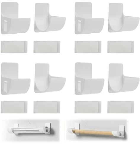 Porta Rotoli di materie plastiche Autoadesivo con 4 Coppie, Organizzatore da Parete per Fogli di Plastica, Supporto per Carta Stagnola e Pellicola Trasparente, Bianco