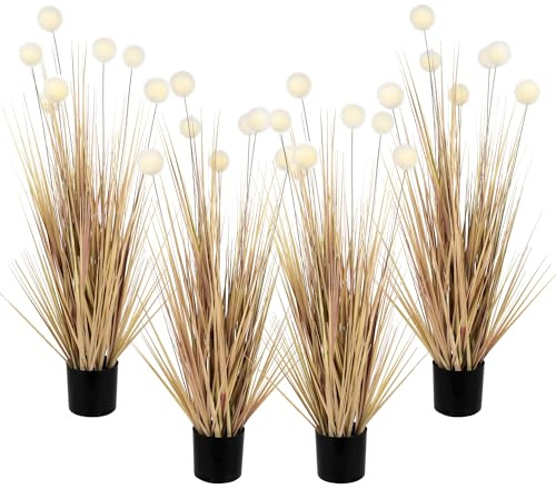 JonesHouseDeco 4 Pezzi 90 cm Colorato Erba Della Pampa Artificiale, Con Schiuma Palline Pianta Finte, Erba Simulazione Decorativa Vaso Arbusti per la Decorazione del Giardino dell'Ufficio Domestico