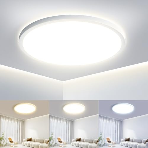 OTREN Deckenlampe LED Deckenleuchte Flach, IP44 Modern 3000k-6500K Badezimmer Lampe, Rund Badlampe Decke für Bad Flur Schlafzimmer Balkon Wohnzimmer Küche Keller, Ø30CM