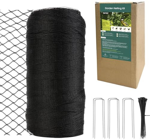 Garden Netting, RIFNY 2×10m Bird Netting for Garden Outdoor Patio Plants | Heavy Duty Moven Mesh with Ties and Staples, Protected Fruit Trees Blueberry from Chickens Pond Leaf