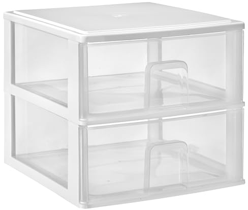 Schubladenbox 2 großen Schubladen 38x37x32cm weiss-transparent Kunststoff
