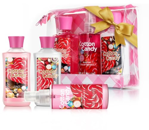 Vital Luxury Bath and Body Gift Set, Cotton Candy Scented, 3-Piece Travel Size Collection, Shower Gel, Body Lotion, Body Mist, 3 Fl Oz Each (Cotton Candy)