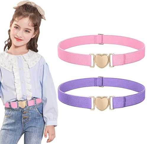 LIURFLNC 2 Stck Kindergrtel Mdchen, Grtel Kinder, Elastischer Grtel Rosa Lila fr Kinder Teenager Mdchen fr Kleider Jeans Hose Uniform