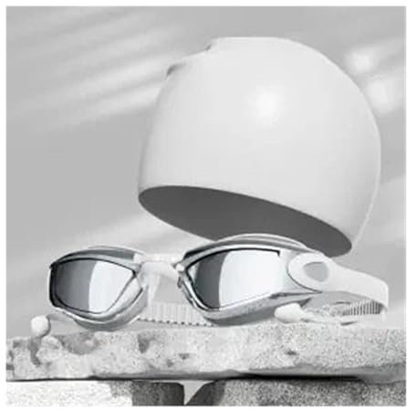 MNEVZX Tauchmasken Schwimmbrille, wasserdicht, Anti-Beschlag, HD, für Herren und Damen, großer Rahmen, Schwimmbrille, Taucher-Badekappen-Set Vollgesichtsmaske(N)