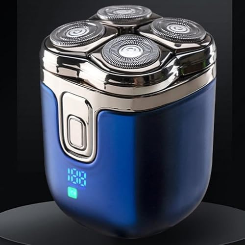 Advokingtap Rasoi elettrici portatili da uomo con testa quadrupla, display digitale, ricarica di tipo C, completamente lavabile, batteria a lunga durata (blu)
