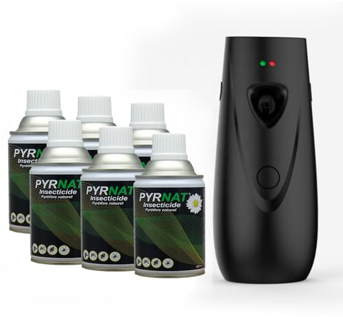 Pyrnat Insecticide 6x250ml au Pyrèthre avec Diffuseur Automatique (Noir) Anti-mouches, Moustiques, Punaise de Lit Efficace contre les insectes volants et rampants. (PYR_6_APRD_07_Noir)