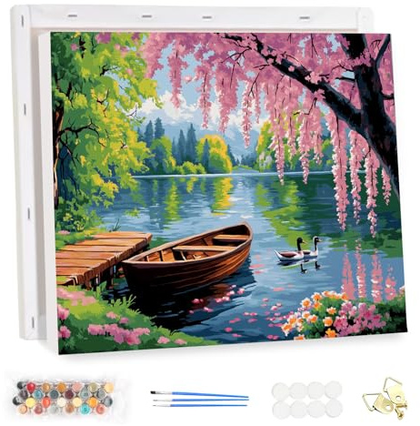 MEIYUDA Pintar por Numeros Adultos con Marco Cisne Blanco, Cuadros por Numeros Pigmento Acrílico, DIY Pintura por Numeros Kit Manualidades Adultos, Decoración para el Hogar Regalo de pared 40x30cm