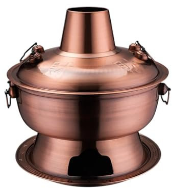OWOHYG Pentola a Carbone per Cucinare, Multifunzionale, in Rame, per la Famiglia, pentola Shabu, Utensili da Cucina (Rame 30 cm)