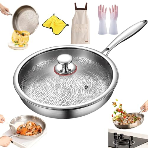 Siraats Titanium Pan Pro, padella martellata in titanio, multifunzione, ultra resistente, antigraffio, antiaderente, per fornelli a gas ed elettrici a induzione (con coperchio, 28 cm)