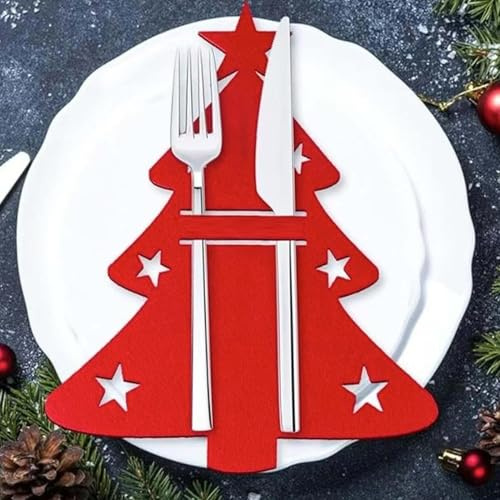 Besteckhalter Weihnachten Filz,12 Stück Bestecktasche Weihnachten Tischdeko Besteckbeutel,Weihnachtsmann Besteckhalter,Matten,Platzset,Weihnachtsdeko für Messer,Gabeln & Löffel,Party & Festtags Essen