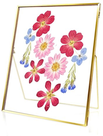 Omsint Handmade Pressed Flower Floating Frame, Brass and Glass Picture Frame for Pressed Flowers, Tabletop Photo Display for Home Decor (Gold, 6X8)