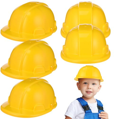 Tofficu 5 Stück Bauhelm Kinder Set, Gelber Bauarbeiterhelm Spielzeug für Jungen und Mädchen, Kunststoff Baustellenhelm für Rollenspiele, Bauparty, Kindergeburtstag und Fasching Kostüm