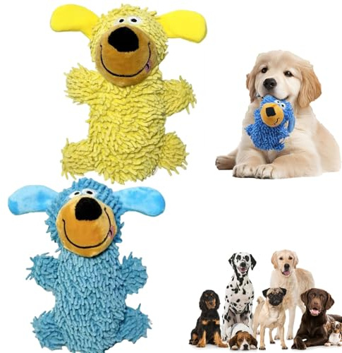 Kicherndes Zahnreinigungsspielzeug, Kauspielzeug Hund Hundezahnbürste, Interaktives Spielzeug selbstquietschendes Plüsch-Hundespielzeug (2 Stück)