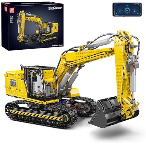 Mould King Technik Bagger Bausatz, Ferngesteuertes Bagger Modell mit APP | & Fernbedienung, Motorisierter RC LKW Kettenbagger Klemmbausteine Set, Engineering Fahrzeug Modell ab 14 Jahren
