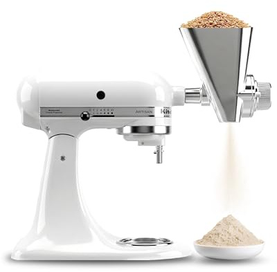 Wiselet Accesorio para molino de grano para batidora de pie Kitchenaid, máquina de harina de metal de 12 engranajes para trigo, avena, trigo sarraceno, maíz, frijoles y otros cereales, incluye cepillo