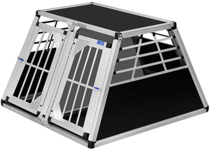 ALPUNA Transportbox N113 – Aluminium Doppelbox für Hunde 99×93×62 cm, Auto Hundebox mit Notausstieg, sicherer Hundetransport im Kofferraum