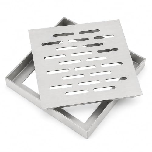 Desagüe de suelo de acero inoxidable, desagüe de ducha cuadrado con marco, cubierta antideslizante para baño, rejilla de drenaje, terraza, jardín, exterior, antibloqueo (250 x 250 x 20 mm)