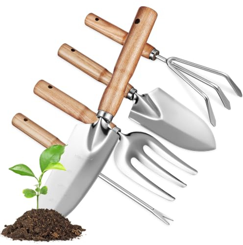 Zerodeko Kit D'outils de Jardinage pour Femmes et Hommes Poignée Confortable en Bois et Acier Inoxydable 430 Résistant la Corrosion pour Jardinage