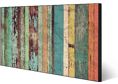 banjado Magnettafel schwarz 78 x 37cm / Magnetwand Metall/Magnetpinnwand als Memoboard/Pinnwand Magnettafel Küche, Büro, Kinderzimmer inkl. 4 Magnete & Montageset - Motiv Bunte Bretterwand