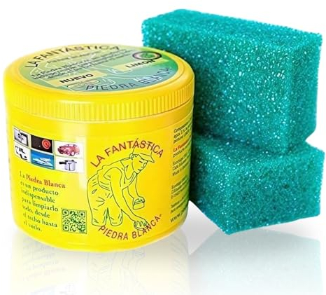 La Fantástica Piedra Blanca (900 g) | Arcilla de Limpieza Multiusos | Fórmula Original Alemana | Limpia, Pule y Protege + 2 Esponjas de Regalo