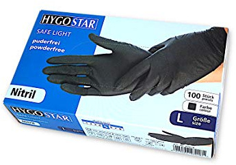 HYGOSTAR Nitril-Einweghandschuhe, Safe Light, Einmalhandschuhe, Untersuchungshandschuhe, Gr. L, 100 Stück pro Box, puderfrei, allergiefrei, unsteril, Einmalhandschuhe, Farbe: schwarz