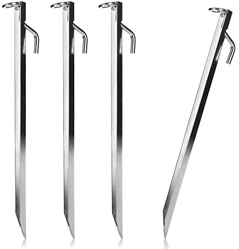 COM-FOUR® 4X große Zelt-Heringe aus Stahl mit V-Profil und Ring - robuste Erdnägel zur Sturmsicherung - Bodenanker - Trampolin Befestigung - Vorzelt Sicherung, ca. 38 cm
